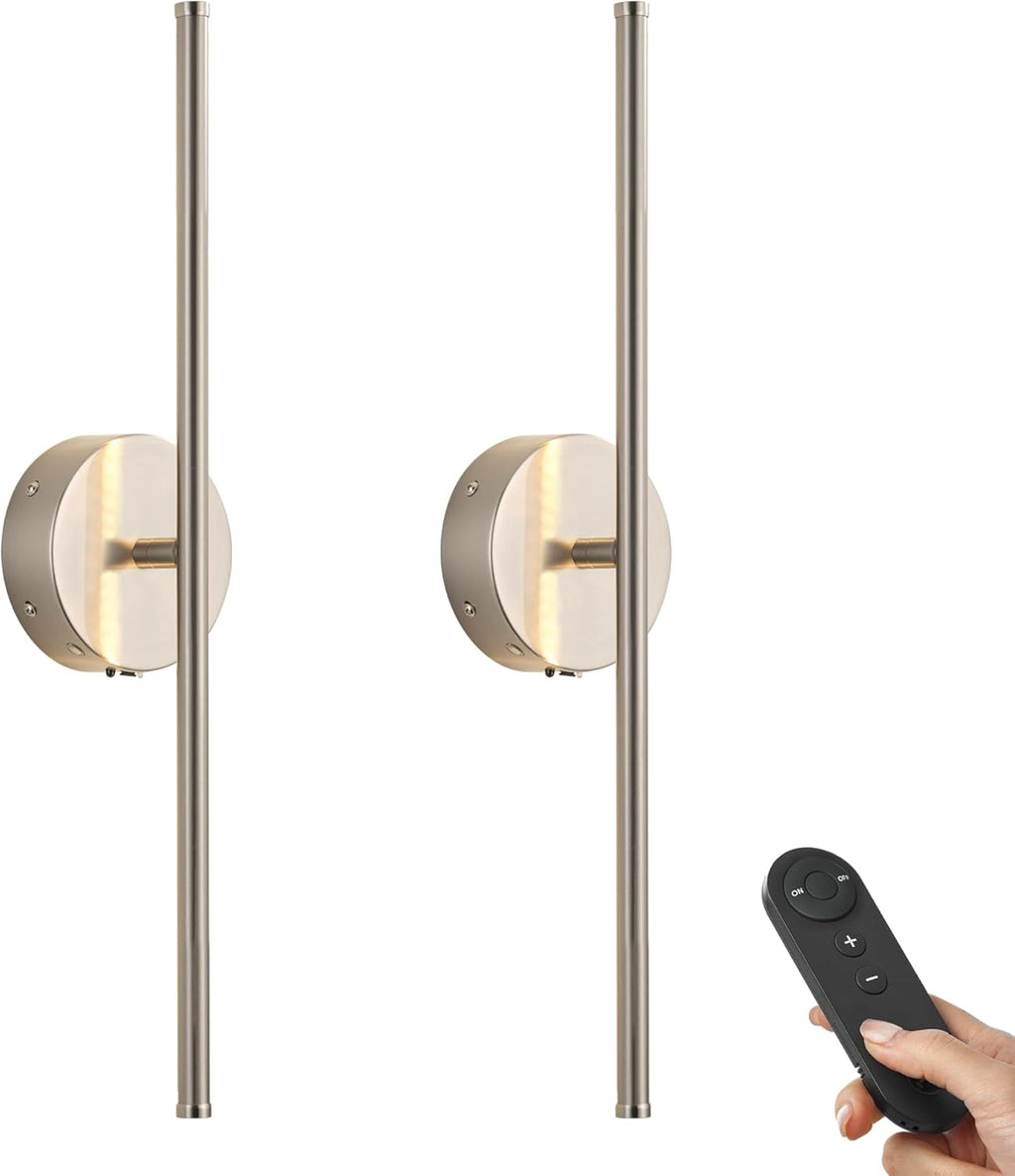 Battery Operated Wall Sconces with Remote Control, Dimmable Wall Sconces Set of Two, 350°Rotate, 3000K LED Gold Wireless Wall Light for Living Room, Bedroom, Hallway, 28.3 Inch (2 Pack) - Grand Goldman
