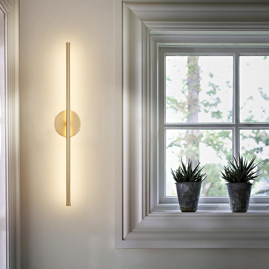 Battery Operated Wall Sconces with Remote Control, Dimmable Wall Sconces Set of Two, 350°Rotate, 3000K LED Gold Wireless Wall Light for Living Room, Bedroom, Hallway, 28.3 Inch (2 Pack) - Grand Goldman