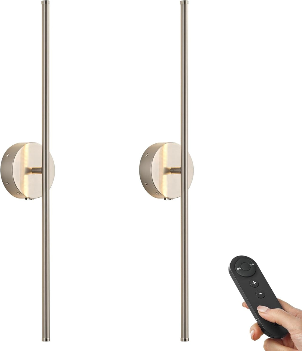 Battery Operated Wall Sconces with Remote Control, Dimmable Wall Sconces Set of Two, 350°Rotate, 3000K LED Gold Wireless Wall Light for Living Room, Bedroom, Hallway, 28.3 Inch (2 Pack) - Grand Goldman