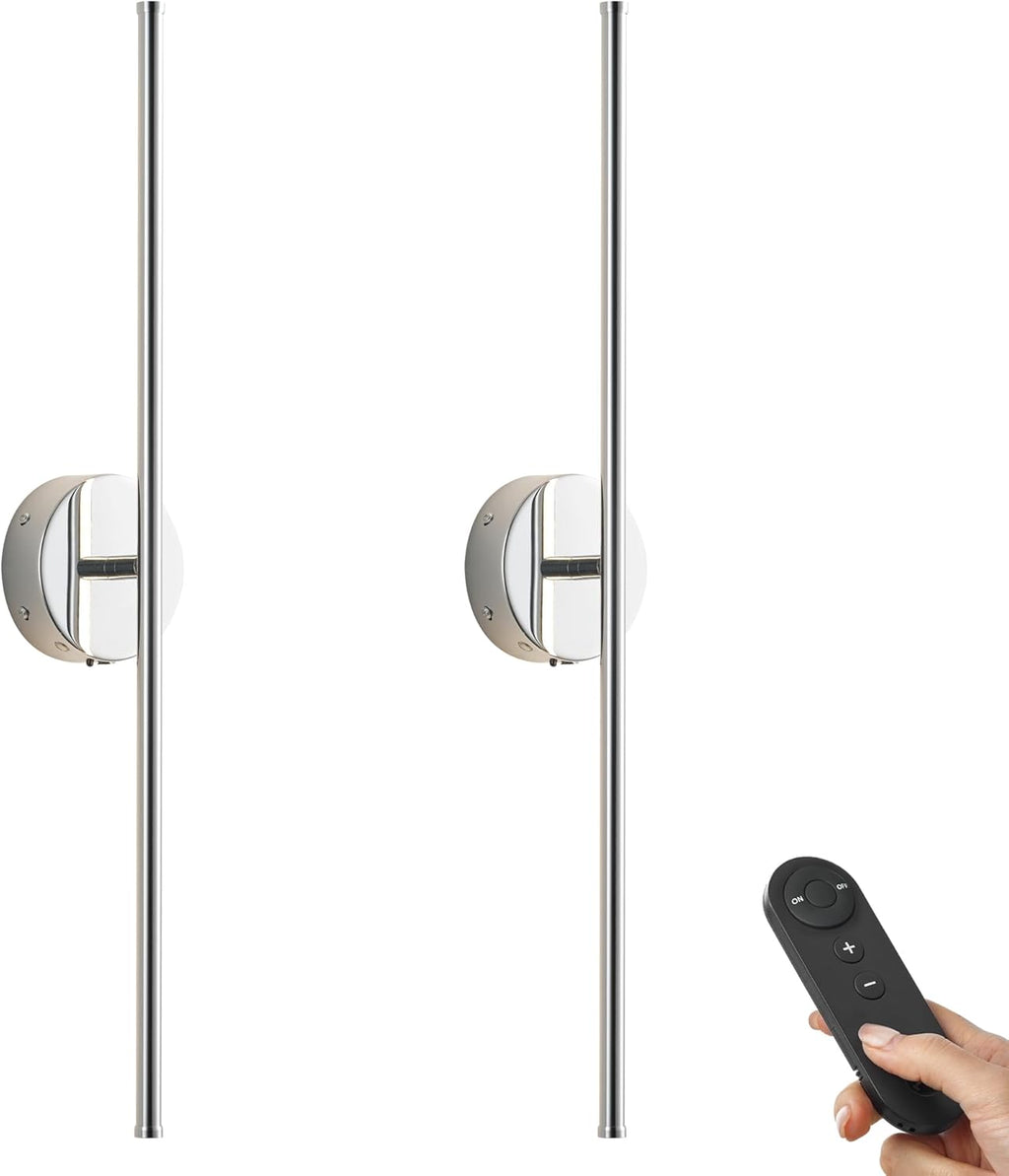 Battery Operated Wall Sconces with Remote Control, Dimmable Wall Sconces Set of Two, 350°Rotate, 3000K LED Gold Wireless Wall Light for Living Room, Bedroom, Hallway, 28.3 Inch (2 Pack) - Grand Goldman