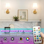 Battery Wall Sconces Set of Two,Battery Operated Sconces Up to 50 Hours Long Life,Rechargeable Cordless Wall Sconce USB Charging, RGB Fabric Wall Lights No Hardwired Need (Color : Brass) - Grand Goldman