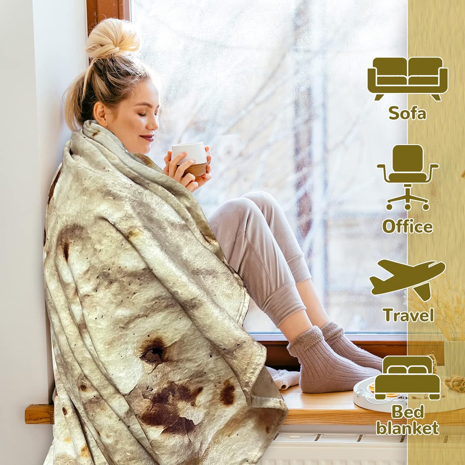 Bcareself Tortilla Blanket Adult Size Giant Double Sided for Kids Funny Realistic Food Personalized Throw Blanket Novelty Gift for Everyone 300 GSM Soft Flannel 60 inches Yellow - Grand Goldman