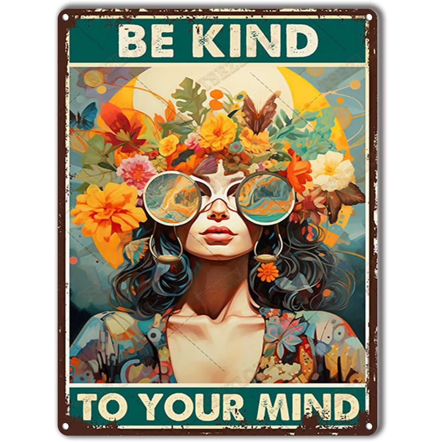 Be Kind To your Mind Girls Metal Tin Signs Flowers Posters Plate Wall Decor for Home Garden Bars Cafe Clubs Retro Posters Plaque - Grand Goldman