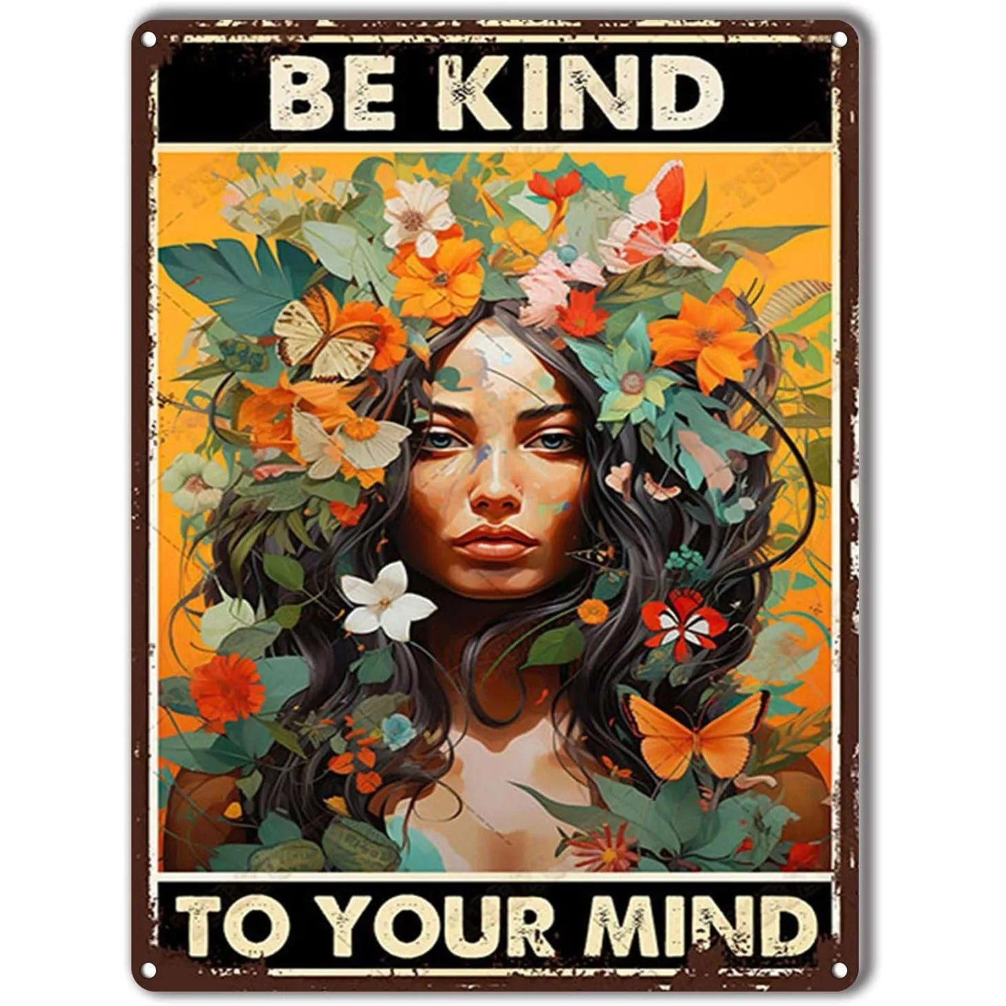 Be Kind To your Mind Girls Metal Tin Signs Flowers Posters Plate Wall Decor for Home Garden Bars Cafe Clubs Retro Posters Plaque - Grand Goldman