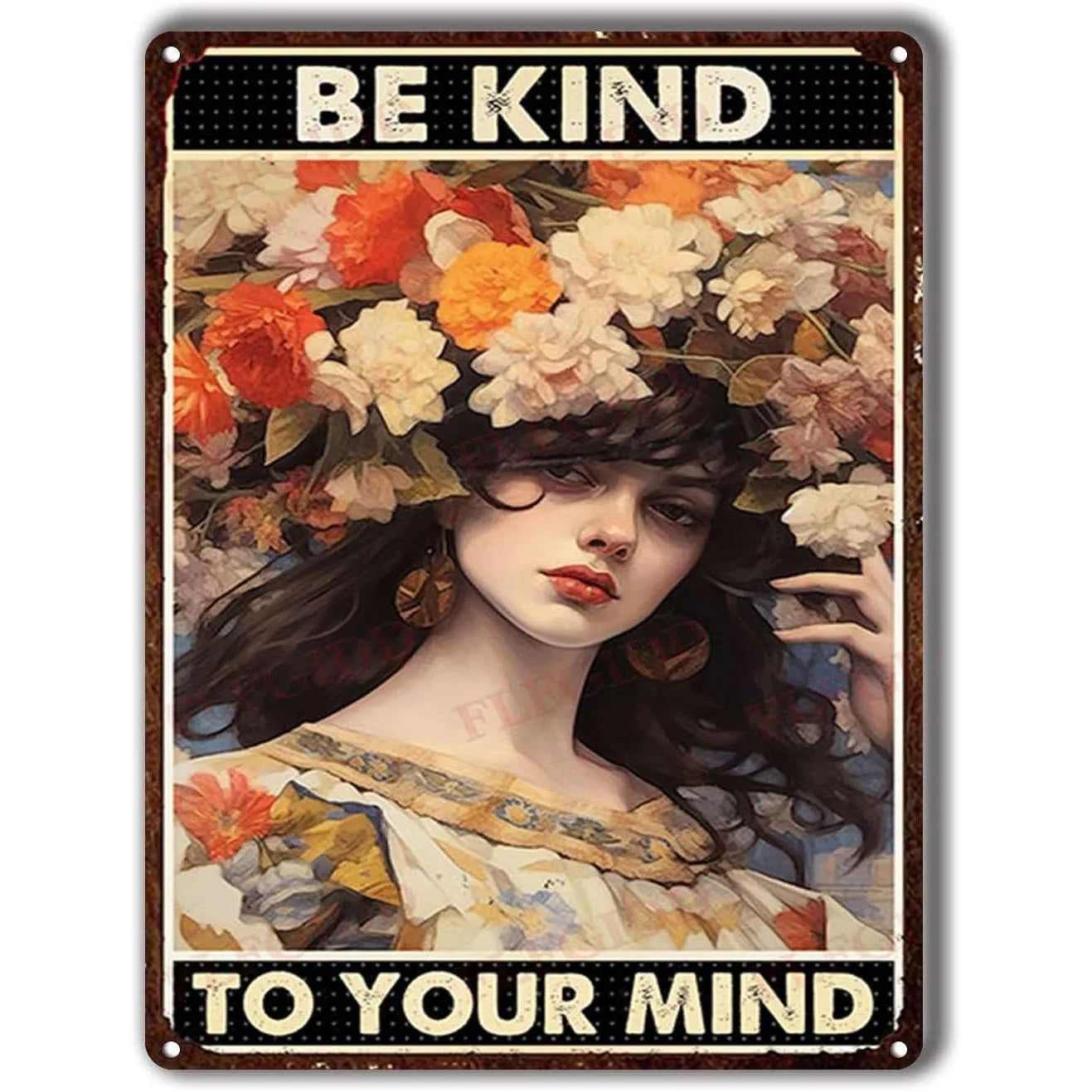 Be Kind To your Mind Girls Metal Tin Signs Flowers Posters Plate Wall Decor for Home Garden Bars Cafe Clubs Retro Posters Plaque - Grand Goldman