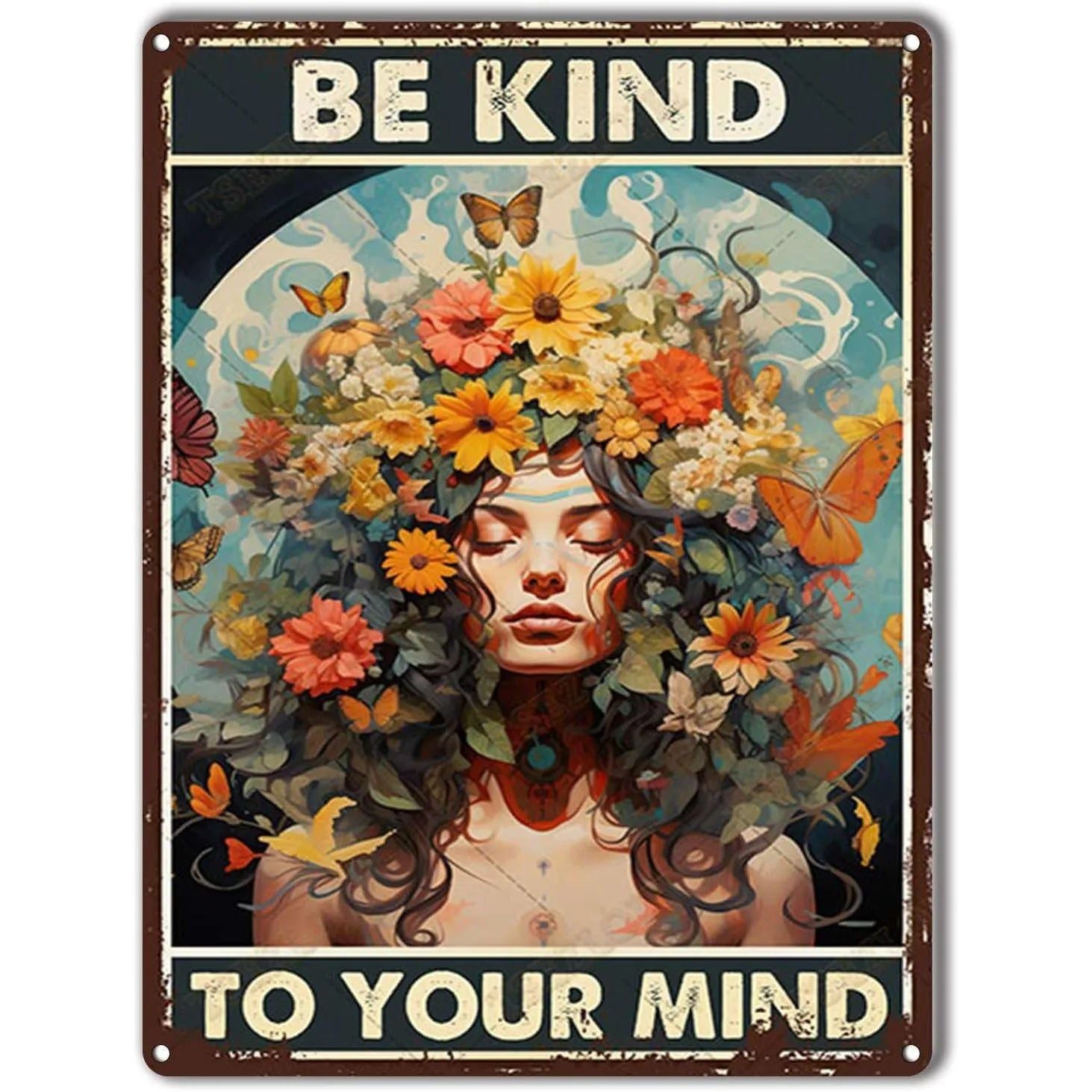 Be Kind To your Mind Girls Metal Tin Signs Flowers Posters Plate Wall Decor for Home Garden Bars Cafe Clubs Retro Posters Plaque - Grand Goldman