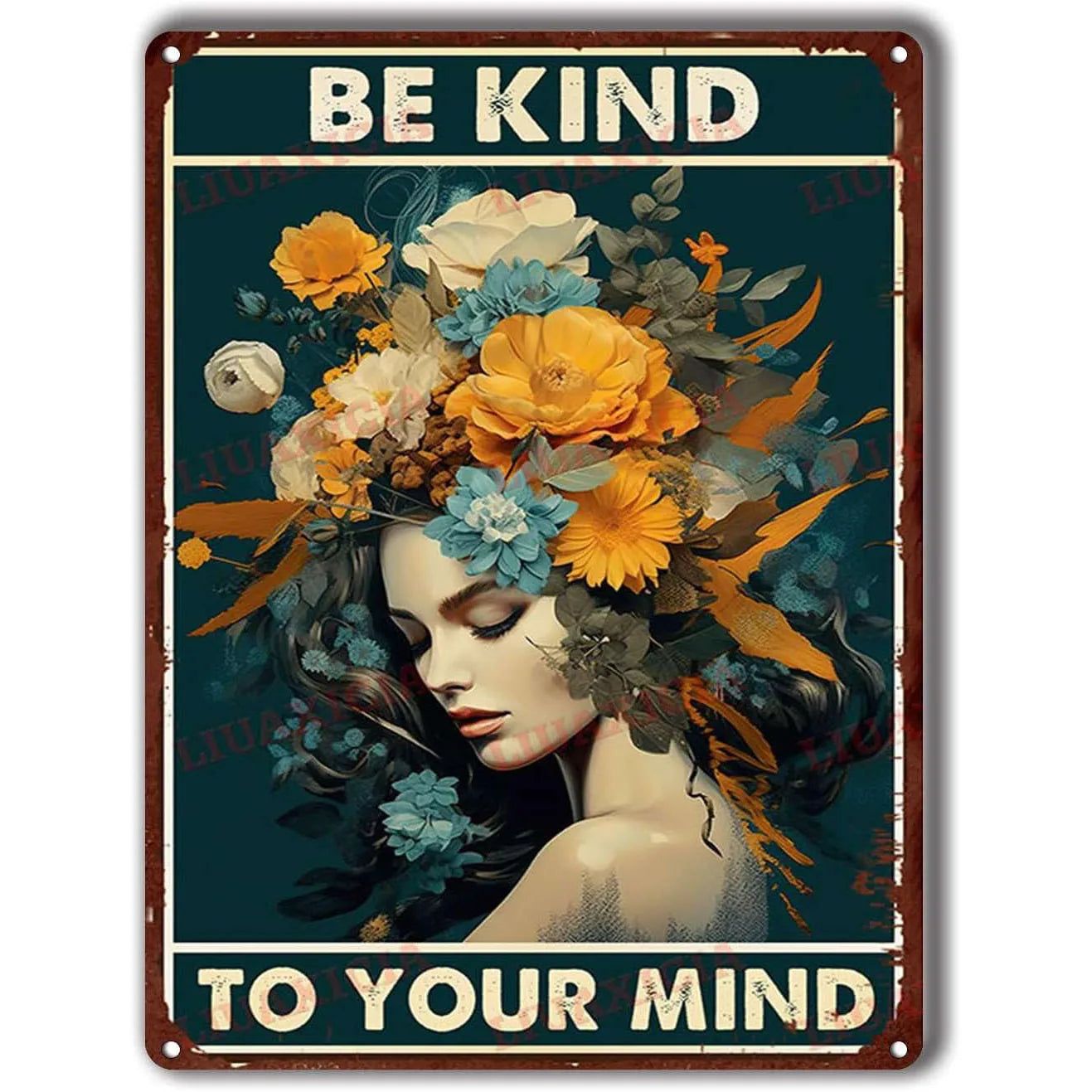 Be Kind To your Mind Girls Metal Tin Signs Flowers Posters Plate Wall Decor for Home Garden Bars Cafe Clubs Retro Posters Plaque - Grand Goldman