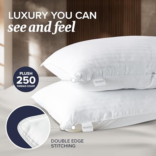 Beckham Hotel Collection Bed Pillows Standard / Queen Size Set of 2 - Down Alternative Bedding Gel Cooling Pillow for Back, Stomach or Side Sleepers - Grand Goldman