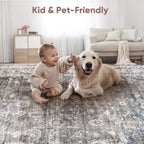 Bedroom Rug 3x5 Rug Washable Area Rug Non Slip Low Pile Small Carpet for Bedroom, Bedside, Kitchen, Entryway, Kids Room, Office, College Dorm Essentials for Girls(Grey and Brown) - Grand Goldman