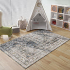 Bedroom Rug 3x5 Rug Washable Area Rug Non Slip Low Pile Small Carpet for Bedroom, Bedside, Kitchen, Entryway, Kids Room, Office, College Dorm Essentials for Girls(Grey and Brown) - Grand Goldman