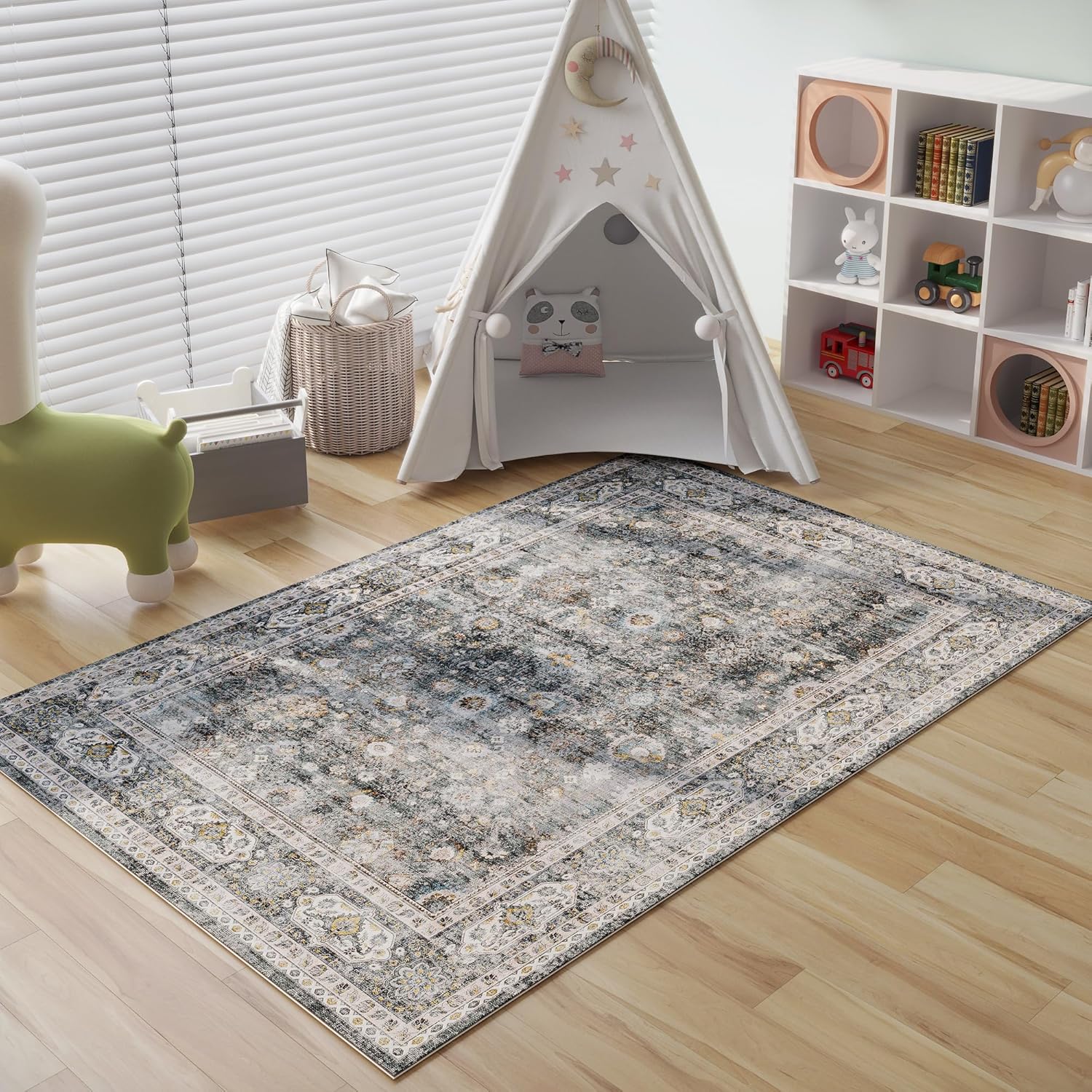 Bedroom Rug 3x5 Rug Washable Area Rug Non Slip Low Pile Small Carpet for Bedroom, Bedside, Kitchen, Entryway, Kids Room, Office, College Dorm Essentials for Girls(Grey and Brown) - Grand Goldman