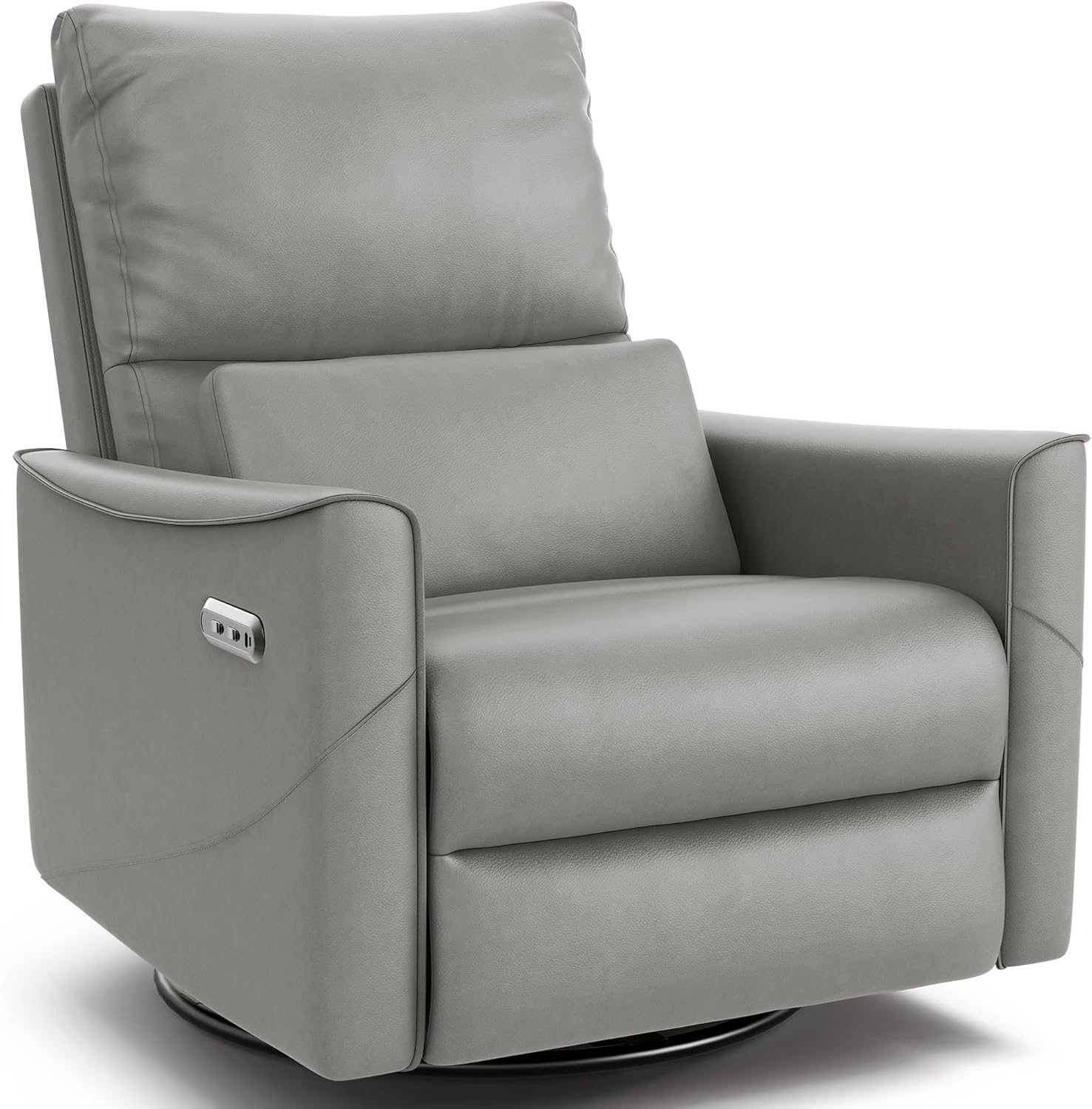 BedsPick Power Swivel Rocker Recliner Chair, Upholstered Nursery Recliner with Lumbar Support, Faux Leather Swivel Glider Recliner with USB & Type-C Ports, Electric Recliner Chair for Adults (Brown) - Grand Goldman