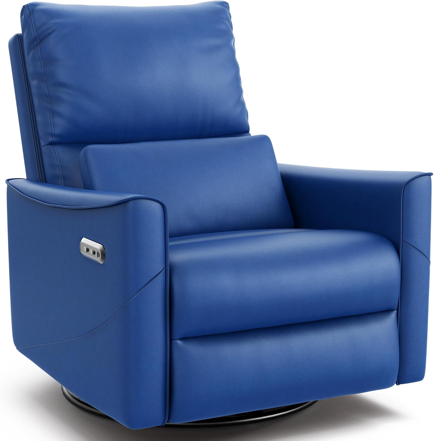 BedsPick Power Swivel Rocker Recliner Chair, Upholstered Nursery Recliner with Lumbar Support, Faux Leather Swivel Glider Recliner with USB & Type-C Ports, Electric Recliner Chair for Adults (Brown) - Grand Goldman