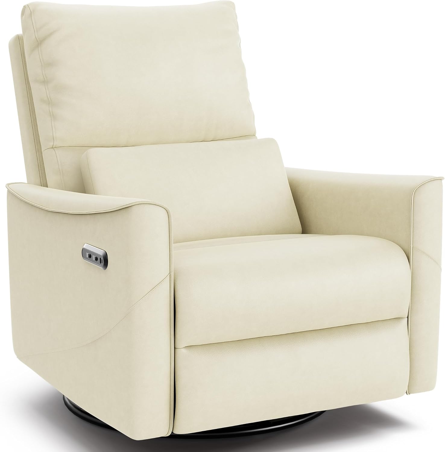 BedsPick Power Swivel Rocker Recliner Chair, Upholstered Nursery Recliner with Lumbar Support, Faux Leather Swivel Glider Recliner with USB & Type-C Ports, Electric Recliner Chair for Adults (Brown) - Grand Goldman