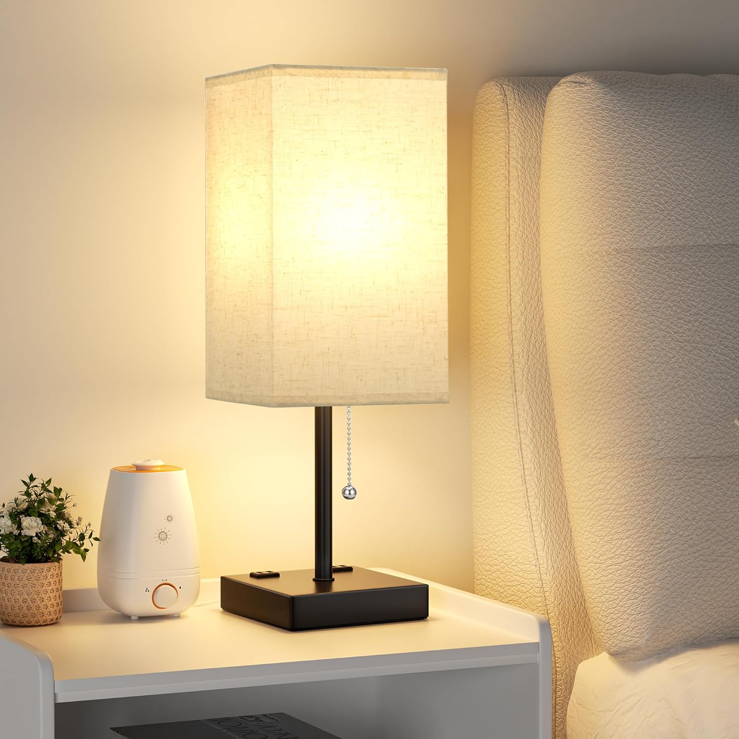Bedside Table Lamp with 3 Color Temperatures - 3000/4000/5000K Small Lamp with USB C+A Ports, Nightstand Lamp with 3 Color Modes by Pull Chain, Bedroom Lamp for Living Read Work(LED Bulb Included) - Grand Goldman