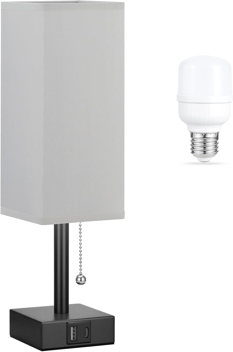 Bedside Table Lamp with 3 Color Temperatures - 3000/4000/5000K Small Lamp with USB C+A Ports, Nightstand Lamp with 3 Color Modes by Pull Chain, Bedroom Lamp for Living Read Work(LED Bulb Included) - Grand Goldman