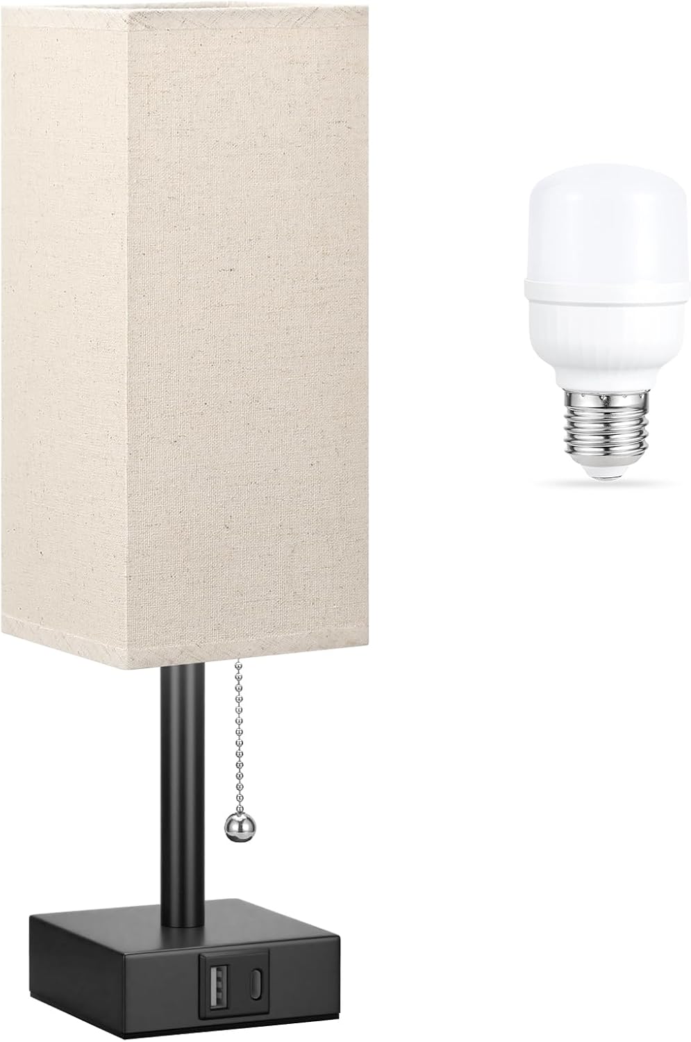 Bedside Table Lamp with 3 Color Temperatures - 3000/4000/5000K Small Lamp with USB C+A Ports, Nightstand Lamp with 3 Color Modes by Pull Chain, Bedroom Lamp for Living Read Work(LED Bulb Included) - Grand Goldman