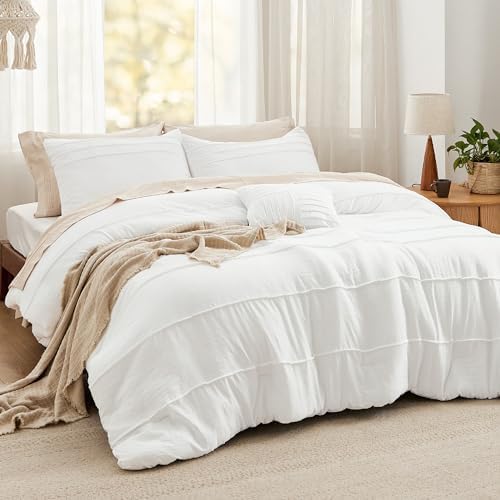 Bedsure Beige Queen Comforter Set - 4 Pieces Pinch Pleat Bed Set, Down Alternative Bedding Sets for All Season, 1 Comforter, 2 Pillowcases, 1 Decorative Pillow - Grand Goldman