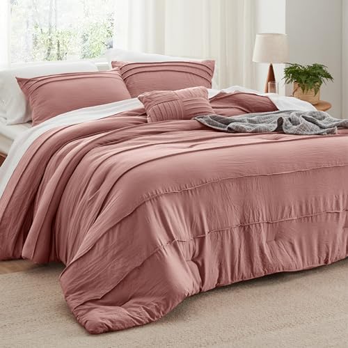 Bedsure Beige Queen Comforter Set - 4 Pieces Pinch Pleat Bed Set, Down Alternative Bedding Sets for All Season, 1 Comforter, 2 Pillowcases, 1 Decorative Pillow - Grand Goldman