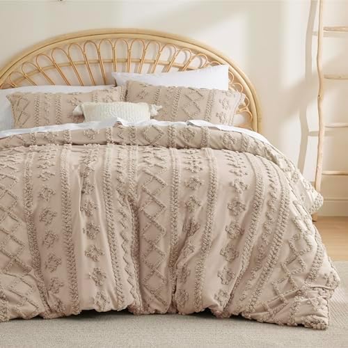 Bedsure Boho Duvet Cover King Size - Tufted Duvet Cover King Size for All Seasons, 3 Pieces Soft Shabby Chic Embroidery Boho Bedding Duvet Cover for Gifts (Beige, King, 104x90) - Grand Goldman