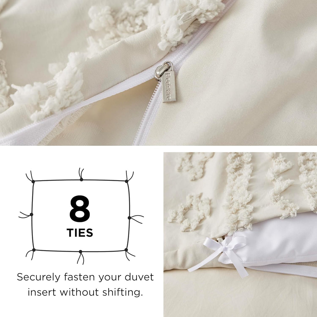 Bedsure Boho Duvet Cover King Size - Tufted Duvet Cover King Size for All Seasons, 3 Pieces Soft Shabby Chic Embroidery Boho Bedding Duvet Cover for Gifts (Beige, King, 104x90) - Grand Goldman