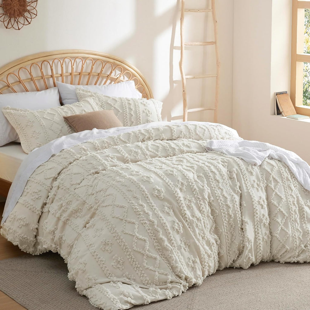 Bedsure Boho Duvet Cover King Size - Tufted Duvet Cover King Size for All Seasons, 3 Pieces Soft Shabby Chic Embroidery Boho Bedding Duvet Cover for Gifts (Beige, King, 104x90) - Grand Goldman
