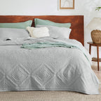 Bedsure Boho Quilt Queen Size Dark Green, Modern Geometric Stitched Pattern, Ultra Soft and Lightweight Bedding Set, 3 Pieces, 1 Quilt and 2 Pillow Shams - Grand Goldman