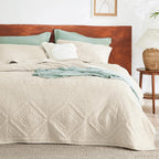 Bedsure Boho Quilt Queen Size Dark Green, Modern Geometric Stitched Pattern, Ultra Soft and Lightweight Bedding Set, 3 Pieces, 1 Quilt and 2 Pillow Shams - Grand Goldman