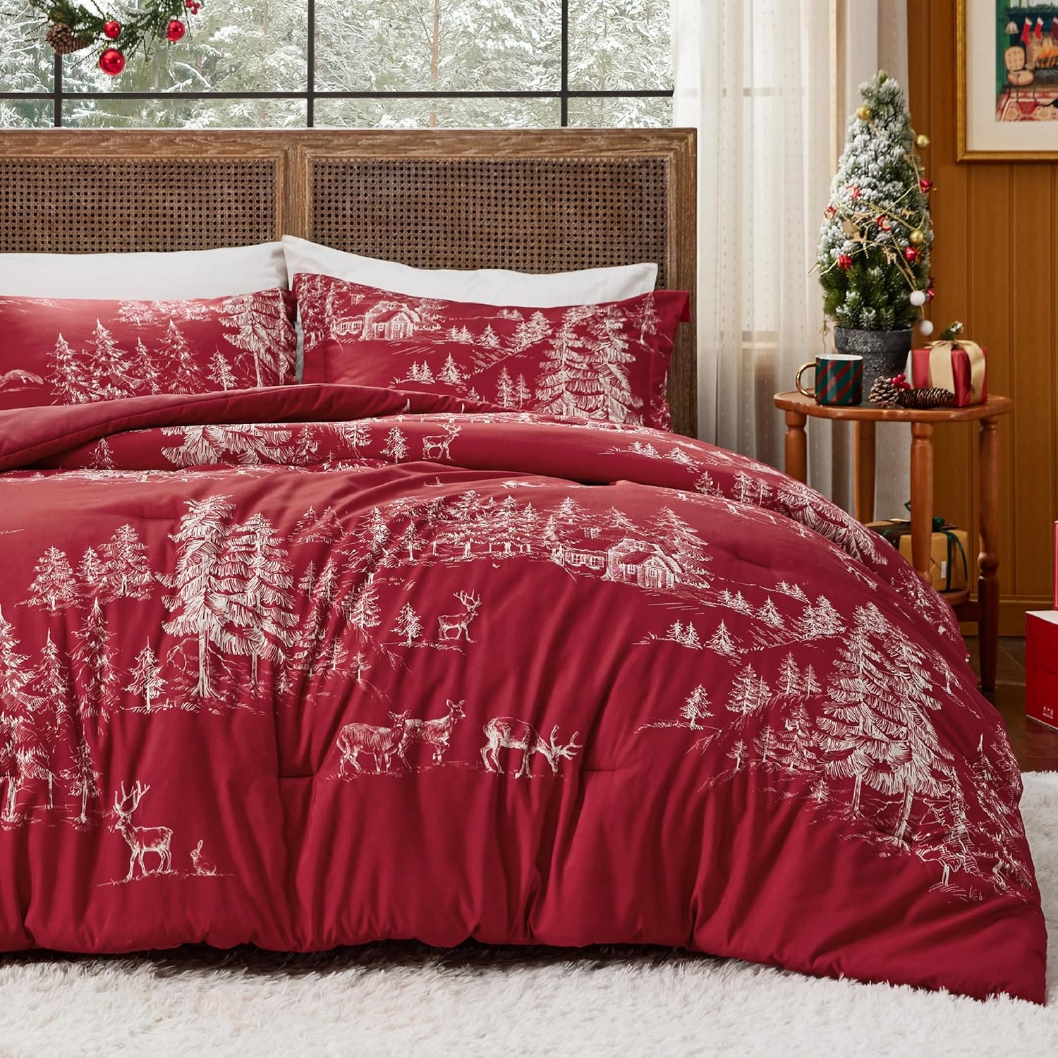 Bedsure Christmas Comforter Set Queen - Christmas Bedding Comforter Set with Multicolor, 3 Pieces, 1 Soft Multicolor Printed Comforter and 2 Pillow Shams for Holiday Gift - Grand Goldman