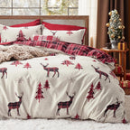 Bedsure Christmas Duvet Cover King - Christmas Bedding King Size, Reversible Buffalo Check Printed Christmas Plaid Duvet Cover, Includes 1 Duvet Cover and 2 Pillow Shams (King, Reindeer) - Grand Goldman