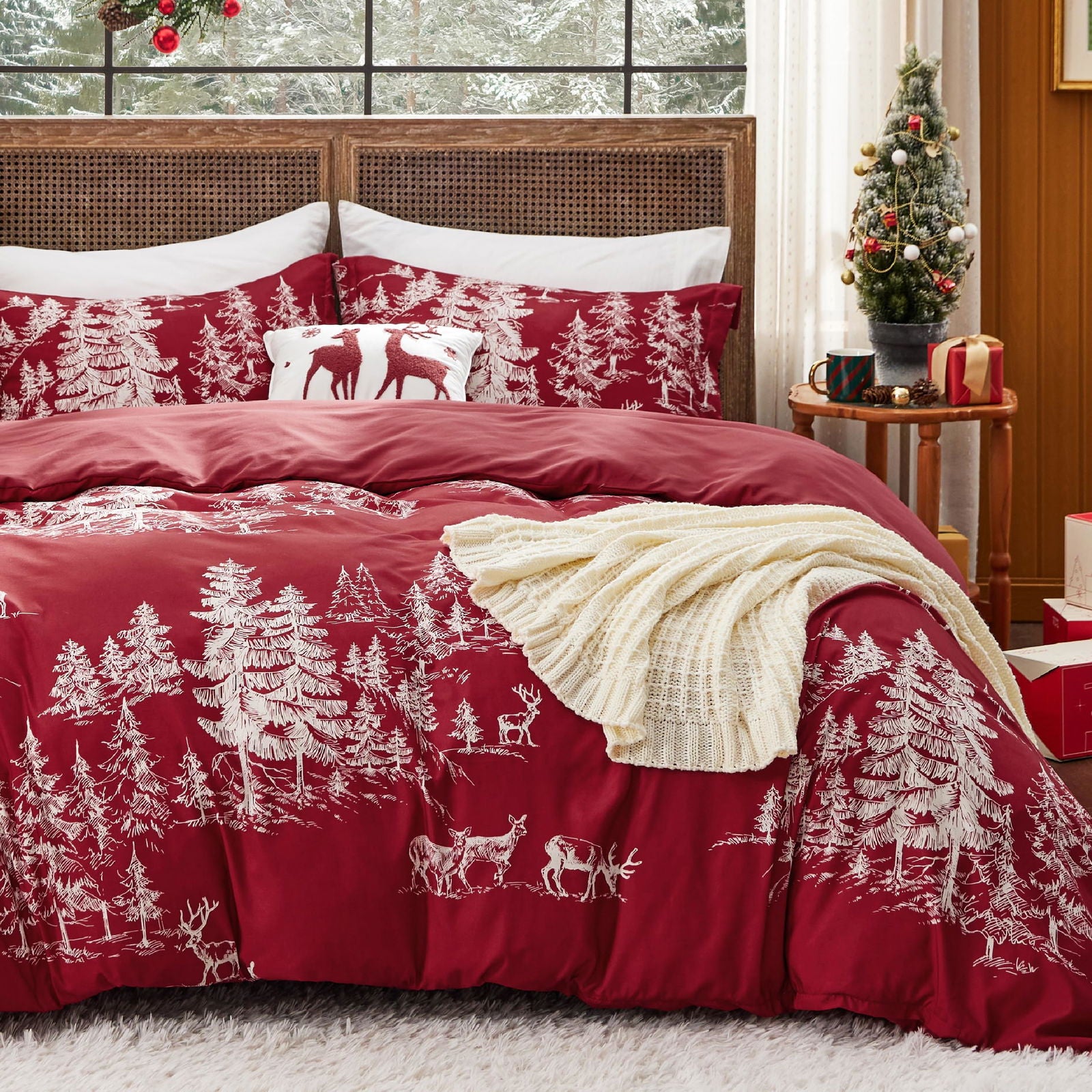 Bedsure Christmas Duvet Cover King - Christmas Bedding King Size, Reversible Buffalo Check Printed Christmas Plaid Duvet Cover, Includes 1 Duvet Cover and 2 Pillow Shams (King, Reindeer) - Grand Goldman
