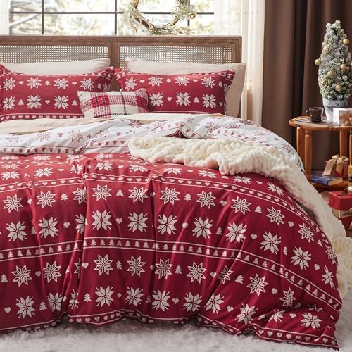 Bedsure Christmas Duvet Cover Queen - Green Forest Christmas Bedding Set, 5-Piece Includes 1 Duvet Cover, 2 Pillow Shams, 1 Throw Blanket and 1 Decorative Pillow (Queen, Green Forest) - Grand Goldman
