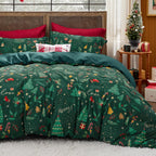 Bedsure Christmas Duvet Cover Queen - Green Forest Christmas Bedding Set, 5-Piece Includes 1 Duvet Cover, 2 Pillow Shams, 1 Throw Blanket and 1 Decorative Pillow (Queen, Green Forest) - Grand Goldman