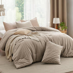 Bedsure Comforter Set Queen Size Grayish Olive Green - Cotton Fabric with Microfiber Inner Fill, Queen Comforter Set for All Seasons, 3 Pieces, 1 Comforter (90"x90") and 2 Pillow Cases (20"x26") - Grand Goldman