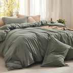 Bedsure Comforter Set Queen Size Grayish Olive Green - Cotton Fabric with Microfiber Inner Fill, Queen Comforter Set for All Seasons, 3 Pieces, 1 Comforter (90"x90") and 2 Pillow Cases (20"x26") - Grand Goldman
