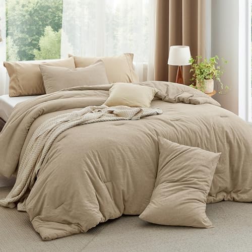 Bedsure Comforter Set Queen Size Grayish Olive Green - Cotton Fabric with Microfiber Inner Fill, Queen Comforter Set for All Seasons, 3 Pieces, 1 Comforter (90"x90") and 2 Pillow Cases (20"x26") - Grand Goldman