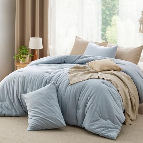 Bedsure Comforter Set Queen Size Grayish Olive Green - Cotton Fabric with Microfiber Inner Fill, Queen Comforter Set for All Seasons, 3 Pieces, 1 Comforter (90"x90") and 2 Pillow Cases (20"x26") - Grand Goldman