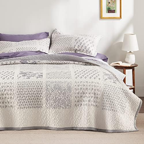 Bedsure Floral Quilt Set Queen - Reversible Blue & White Quilt Bedding Set, Daisy Design Bedspread, 3 Pieces Microfiber Lightweight Coverlet with 2 Pillow Shams for All Seasons (90"x96") - Grand Goldman