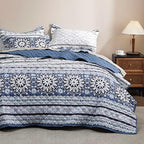 Bedsure Floral Quilt Set Queen - Reversible Blue & White Quilt Bedding Set, Daisy Design Bedspread, 3 Pieces Microfiber Lightweight Coverlet with 2 Pillow Shams for All Seasons (90"x96") - Grand Goldman