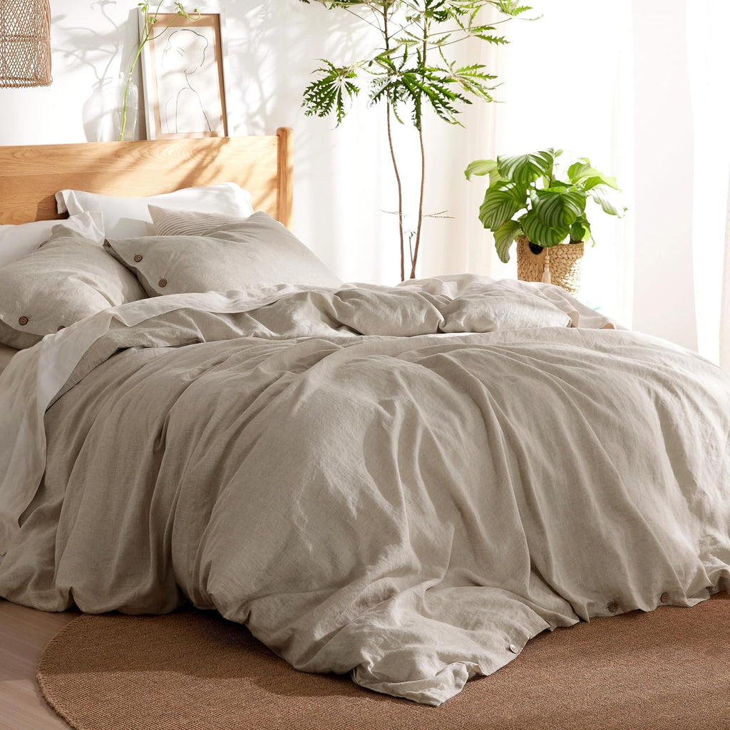 Bedsure Linen Duvet Cover King - Linen Cotton Blend Duvet Cover Set,Linen Color,3 Pieces,1 Duvet Cover 104 x 90 Inches and 2 Pillowcases,Comforter Sold Separately - Grand Goldman