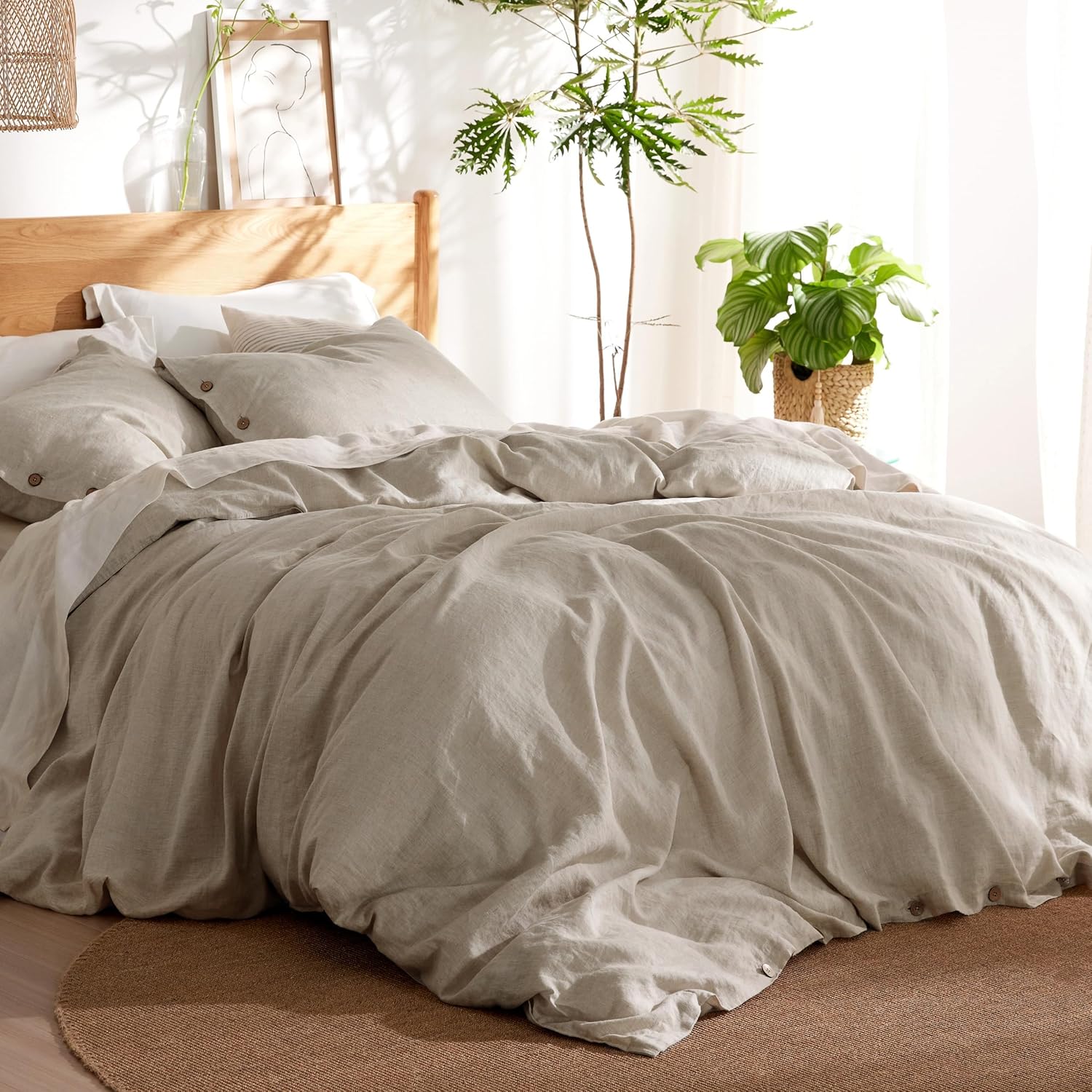 Bedsure Linen Duvet Cover King - Linen Cotton Blend Duvet Cover Set,Linen Color,3 Pieces,1 Duvet Cover 104 x 90 Inches and 2 Pillowcases,Comforter Sold Separately - Grand Goldman