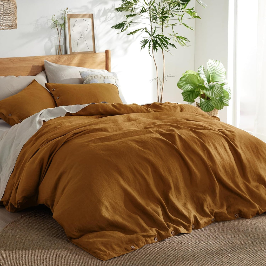 Bedsure Linen Duvet Cover King - Linen Cotton Blend Duvet Cover Set,Linen Color,3 Pieces,1 Duvet Cover 104 x 90 Inches and 2 Pillowcases,Comforter Sold Separately - Grand Goldman