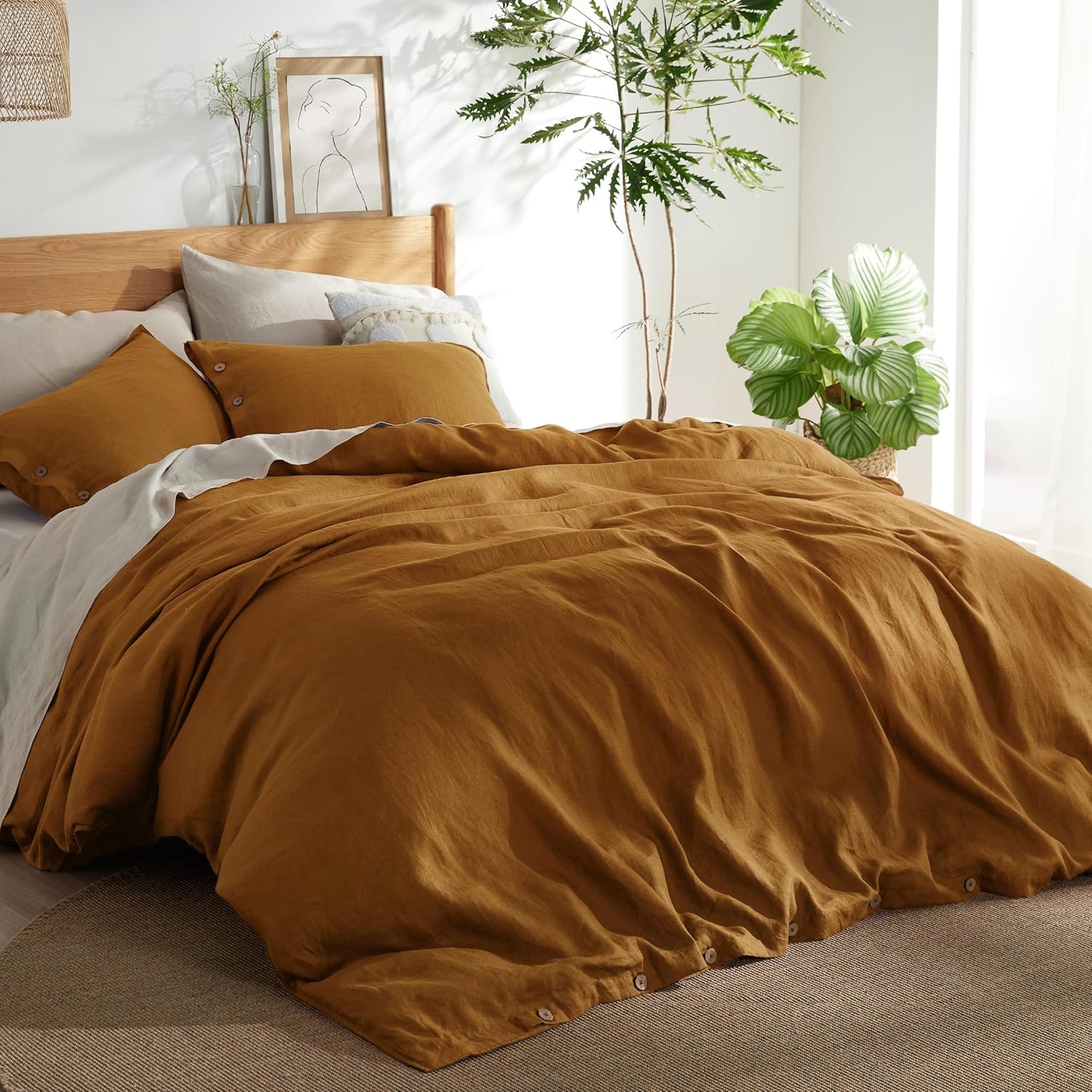 Bedsure Linen Duvet Cover King - Linen Cotton Blend Duvet Cover Set,Linen Color,3 Pieces,1 Duvet Cover 104 x 90 Inches and 2 Pillowcases,Comforter Sold Separately - Grand Goldman