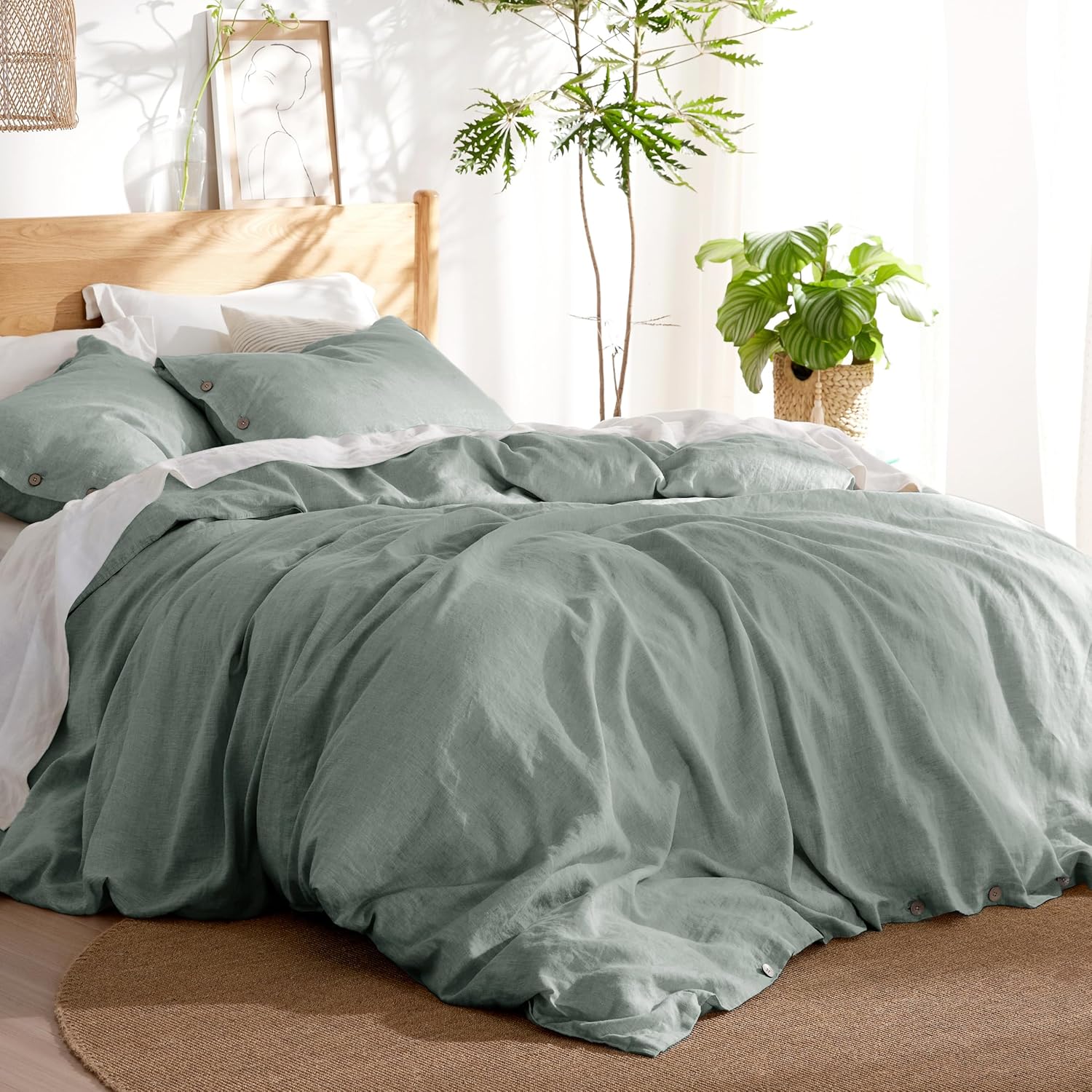 Bedsure Linen Duvet Cover King - Linen Cotton Blend Duvet Cover Set,Linen Color,3 Pieces,1 Duvet Cover 104 x 90 Inches and 2 Pillowcases,Comforter Sold Separately - Grand Goldman