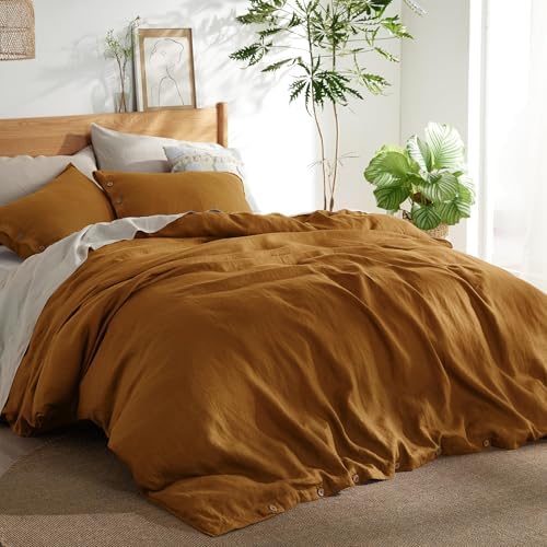 Bedsure Linen Duvet Cover King - Linen Cotton Blend Duvet Cover Set,Linen Color,3 Pieces,1 Duvet Cover 104 x 90 Inches and 2 Pillowcases,Comforter Sold Separately - Grand Goldman
