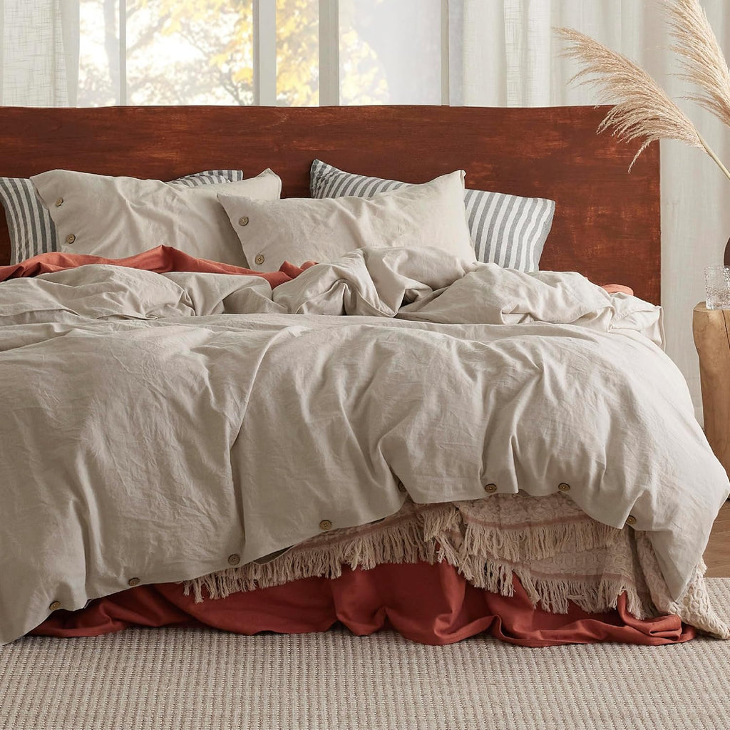 Bedsure Linen Duvet Cover King - Linen Cotton Blend Duvet Cover Set,Linen Color,3 Pieces,1 Duvet Cover 104 x 90 Inches and 2 Pillowcases,Comforter Sold Separately - Grand Goldman