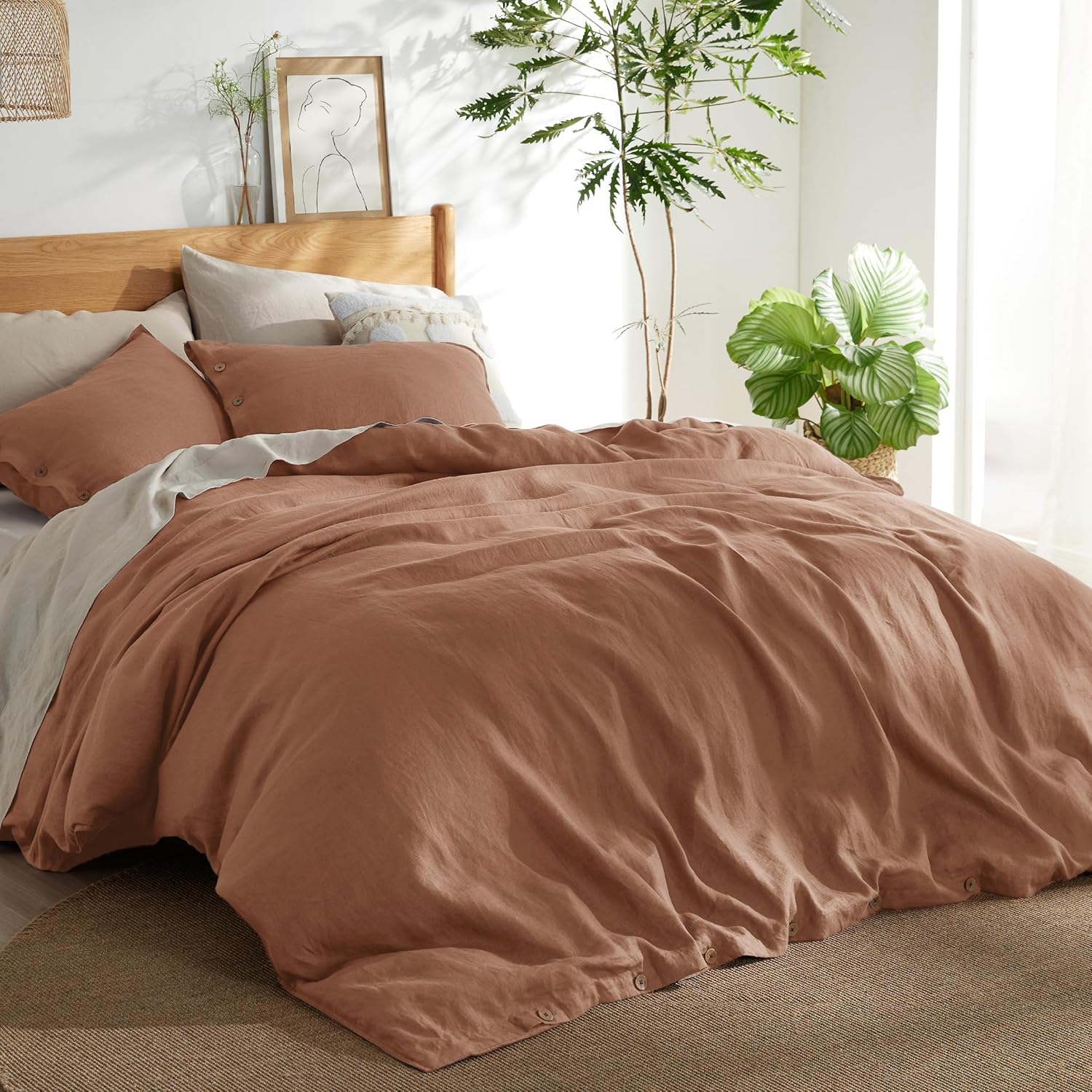 Bedsure Linen Duvet Cover King - Linen Cotton Blend Duvet Cover Set,Linen Color,3 Pieces,1 Duvet Cover 104 x 90 Inches and 2 Pillowcases,Comforter Sold Separately - Grand Goldman