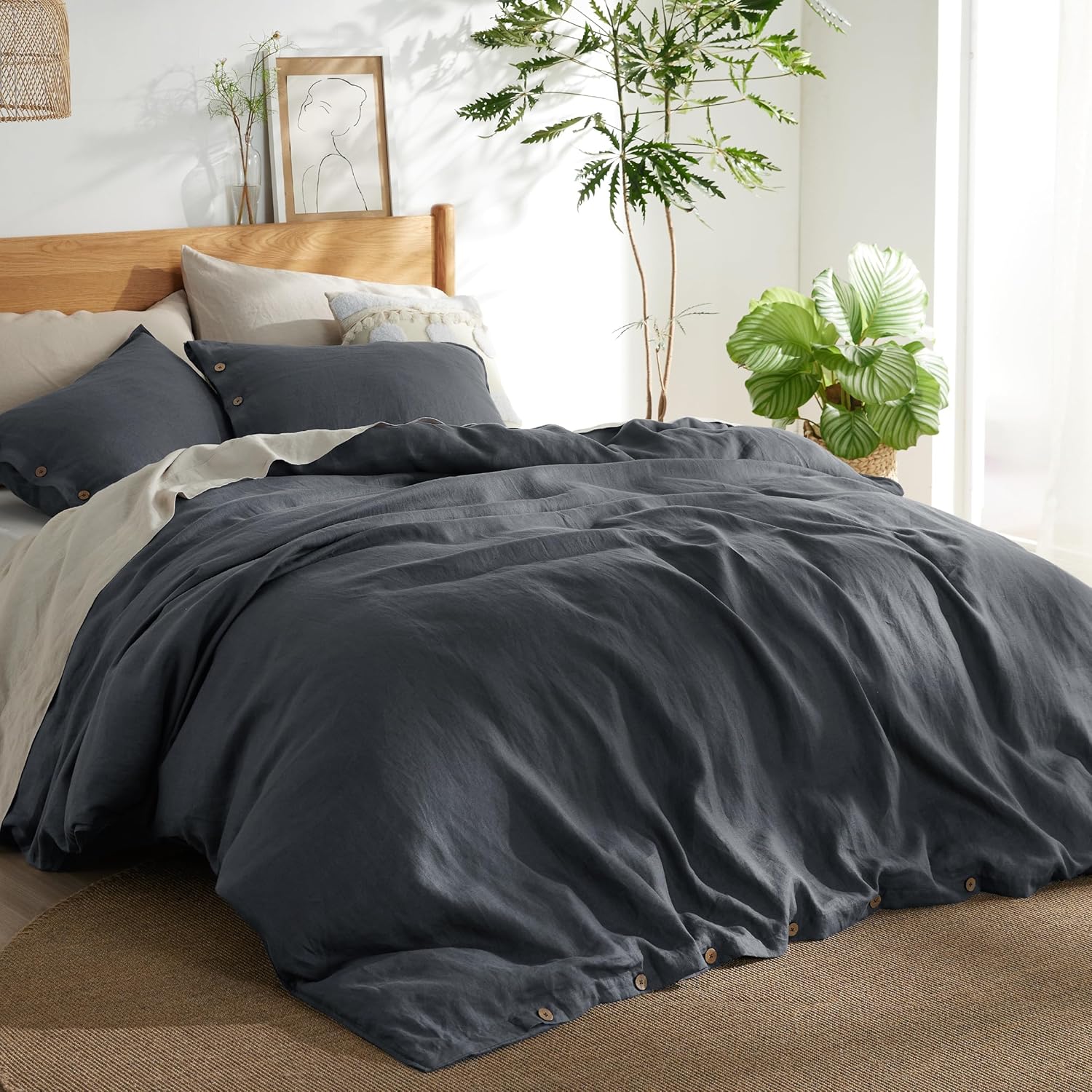 Bedsure Linen Duvet Cover King - Linen Cotton Blend Duvet Cover Set,Linen Color,3 Pieces,1 Duvet Cover 104 x 90 Inches and 2 Pillowcases,Comforter Sold Separately - Grand Goldman