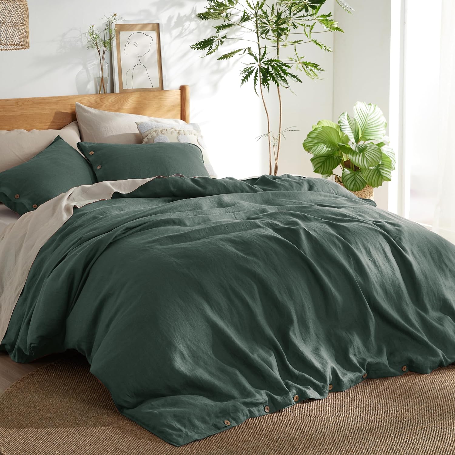 Bedsure Linen Duvet Cover King - Linen Cotton Blend Duvet Cover Set,Linen Color,3 Pieces,1 Duvet Cover 104 x 90 Inches and 2 Pillowcases,Comforter Sold Separately - Grand Goldman