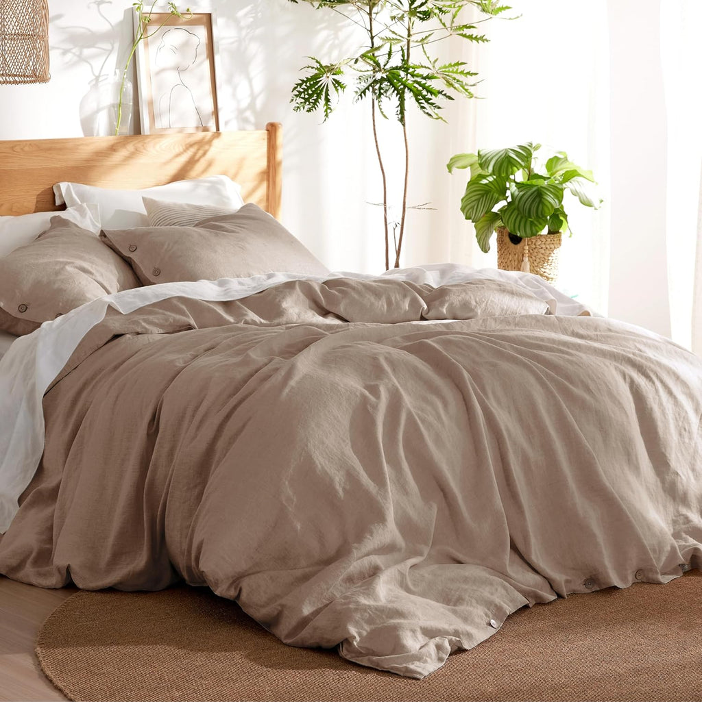 Bedsure Linen Duvet Cover King - Linen Cotton Blend Duvet Cover Set,Linen Color,3 Pieces,1 Duvet Cover 104 x 90 Inches and 2 Pillowcases,Comforter Sold Separately - Grand Goldman